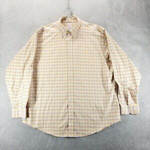 Brooks Brothers Shirt Mens XL Yellow Check Gingham Oxford Non Iron Supima Cotton